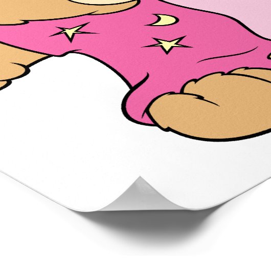 眠い夜の女の子テディベアデザイン ポスター (角)