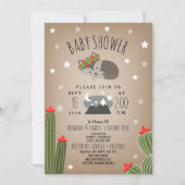 眠い女の子オオカミ砂漠の山の赤ちゃんシャワー 招待状 (正面)