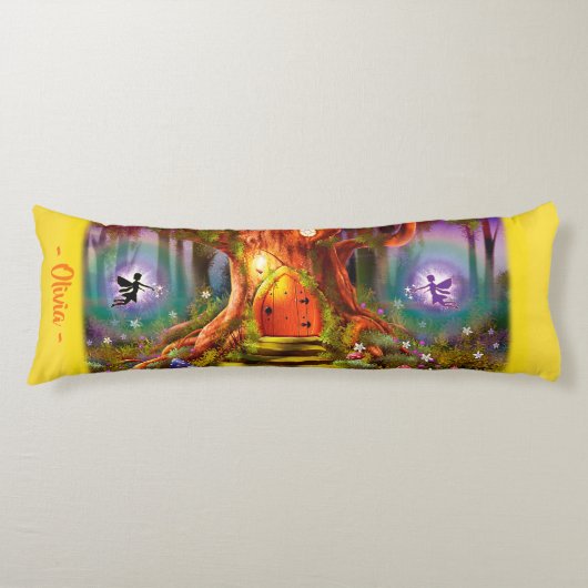 眠い妖精の魔法の木。 黄色く巨大なカスタム ボディピロー (正面)