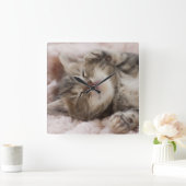 眠い子ネコ スクエア壁時計 (ホーム)