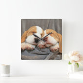 眠い子犬 スクエア壁時計 (ホーム)