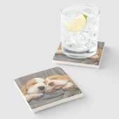 眠い子犬 ストーンコースター (横)