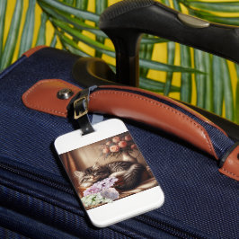 眠い子猫の花とスーツケース ラゲッジタグ