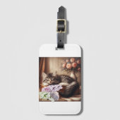 眠い子猫の花とスーツケース ラゲッジタグ (正面縦)