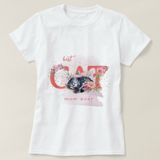 眠い子猫は花に囲まれている Tシャツ (デザイン正面)