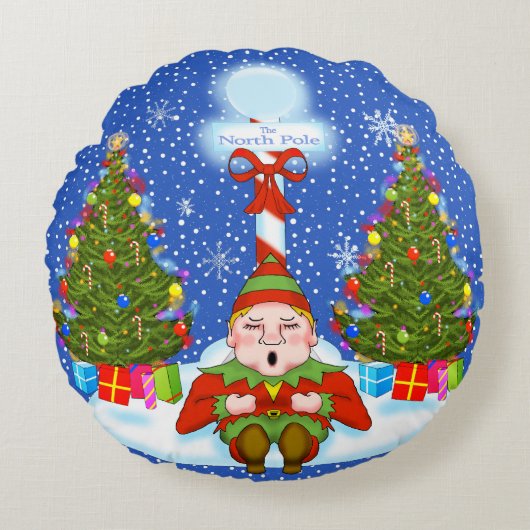 眠い小妖精や小人クリスマスピロー ラウンドクッション (正面)