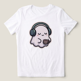 眠い幽霊とコーヒー – かわいい | ホワイトのみ トライブレンドTシャツ
