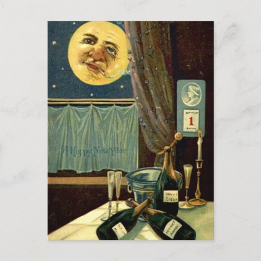 眠い新年の月の後のパーティー ポストカード (正面)