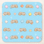 眠い時間の怠惰パターン スクエアペーパーコースター (正面)