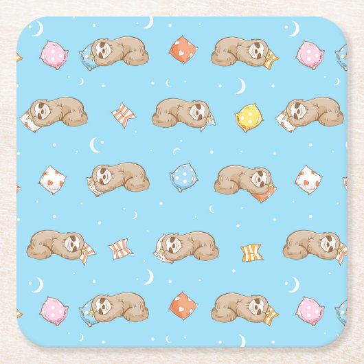 眠い時間の怠惰パターン スクエアペーパーコースター (正面)