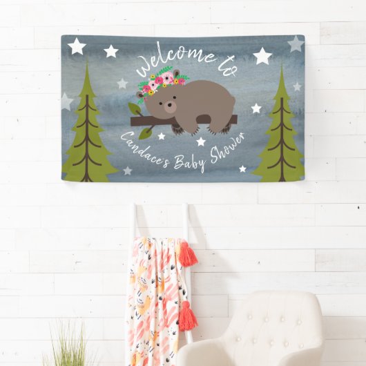 眠い水の色のフローラクマ赤ちゃんシャワー 横断幕 (インサイチュ)