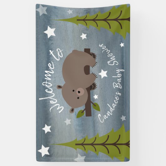 眠い水の色クマ赤ちゃんシャワー 横断幕 (縦)