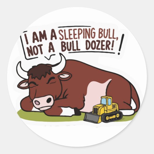 眠い牛、ブルドーザーのかわいいおもしろいと ラウンドシール (正面)
