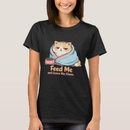 眠い猫に食べさせて放置して Funny Sleepy Cat Tシャツ