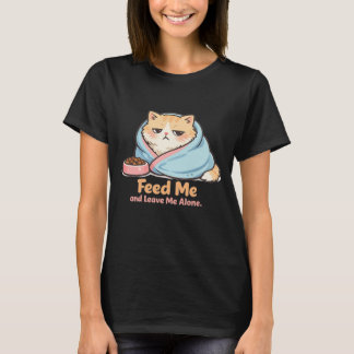 眠い猫に食べさせて放置して Funny Sleepy Cat Tシャツ