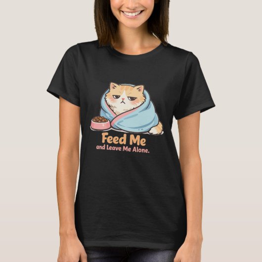眠い猫に食べさせて放置して Funny Sleepy Cat Tシャツ (正面)
