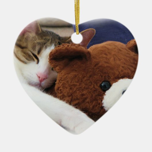 眠い猫のテディー・ベア セラミックオーナメント (正面)