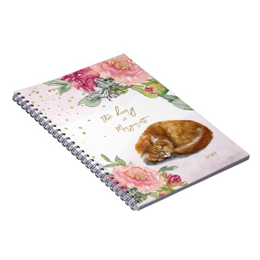 眠い猫イラストレーションフラワーガール日記日記 ノートブック (右側)