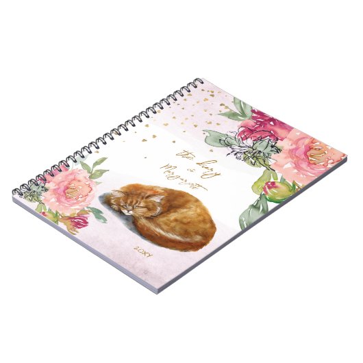 眠い猫イラストレーションフラワーガール日記日記 ノートブック (左側)