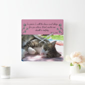 眠い猫バイブル聖句ウォールクロック スクエア壁時計 (ホーム)