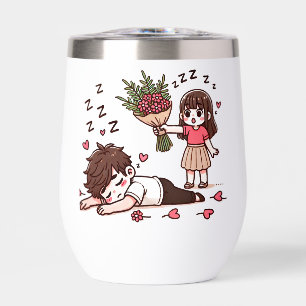 眠い男の子と花の女の子