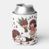 眠い男の子と花の女の子 缶クーラー (缶正面)