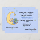 眠い男の赤ちゃんはシャワーの招待状を振りかけます 招待状 (正面/裏面)