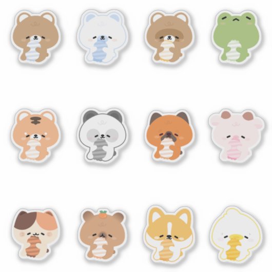 眠い疲れ果てた動物 シール (正面)