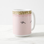 眠い目を閉じた開いた睫毛金ゴールド淡い色のピンク コーヒーマグカップ (正面右)