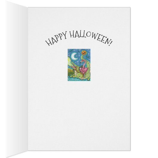 眠い空洞のピンクフラミンゴとワニのカード詩 (内側 (右))