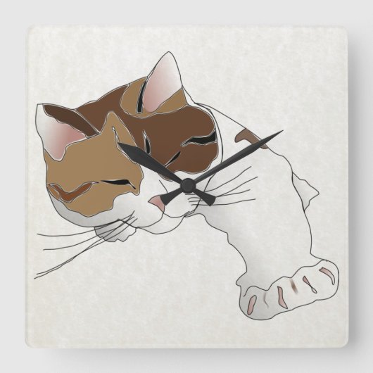 眠い茶色のぶち猫 スクエア壁時計 (正面)