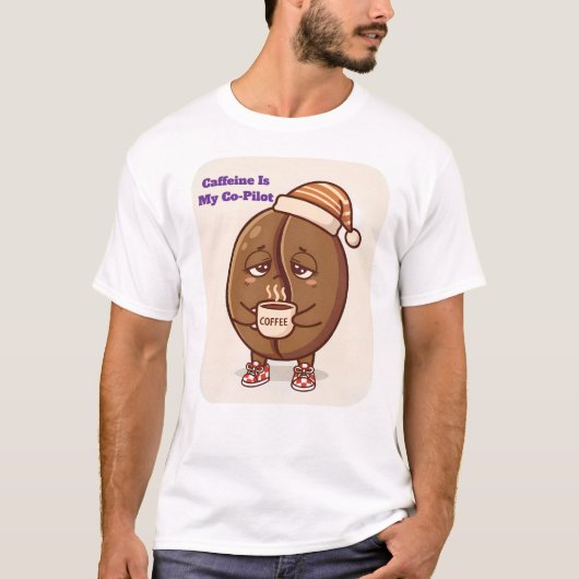 眠い豆のカフェイン副操縦士 モーニングブースト Tシャツ (正面)