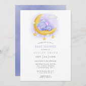 眠い象ムーンウォーター色ベビーシャワー 招待状 (正面/裏面)