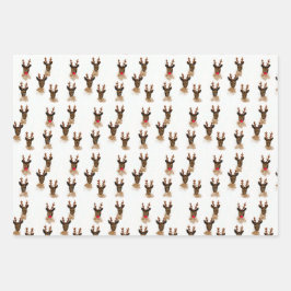 眠い雪のトナカイの素朴クリスマス ラッピングペーパーシート