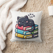 眠い黒猫の本 – かわいい漫画 クッション (ブランケット)