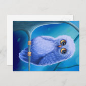 眠おもしろいいブルーフクロウの発表葉書 案内ポストカード (正面/裏面)