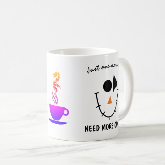 眠おもしろいい笑顔顔。もっとコーヒーが必要だ コーヒーマグカップ (正面右)