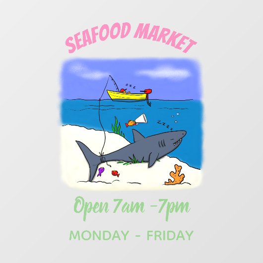 眠おもしろいるサメと魚釣り漫画 ウィンドウサイン (シート)