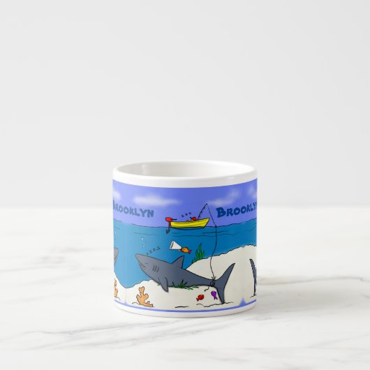 眠おもしろいるサメと魚釣り漫画 エスプレッソカップ (正面)