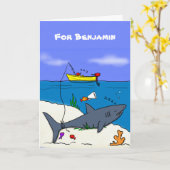 眠おもしろいるサメと魚釣り漫画 カード (黄色い花)