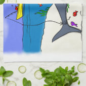 眠おもしろいるサメと魚釣り漫画 キッチンタオル (折り畳み)