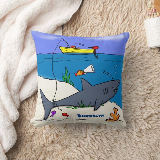 眠おもしろいるサメと魚釣り漫画 クッション (ブランケット)