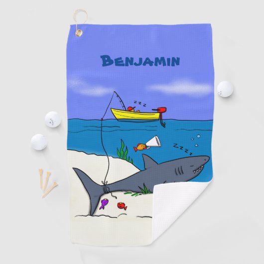 眠おもしろいるサメと魚釣り漫画 ゴルフタオル (インサイチュ)