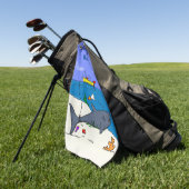 眠おもしろいるサメと魚釣り漫画 ゴルフタオル (グリーン)