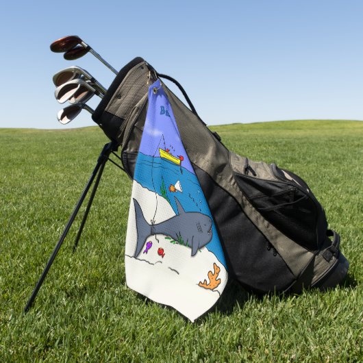 眠おもしろいるサメと魚釣り漫画 ゴルフタオル (グリーン)