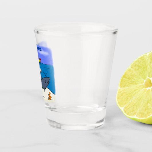 眠おもしろいるサメと魚釣り漫画 ショットグラス (右)