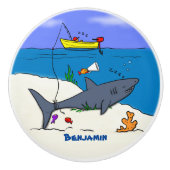 眠おもしろいるサメと魚釣り漫画 セラミックノブ (正面)