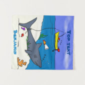 眠おもしろいるサメと魚釣り漫画 タペストリー (正面(横))