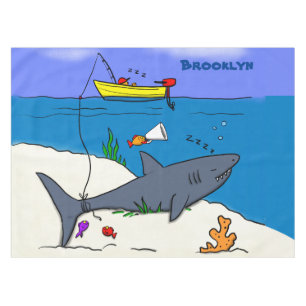 眠おもしろいるサメと魚釣り漫画 テーブルクロス