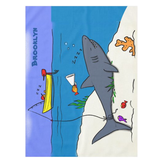 眠おもしろいるサメと魚釣り漫画 テーブルクロス (正面)